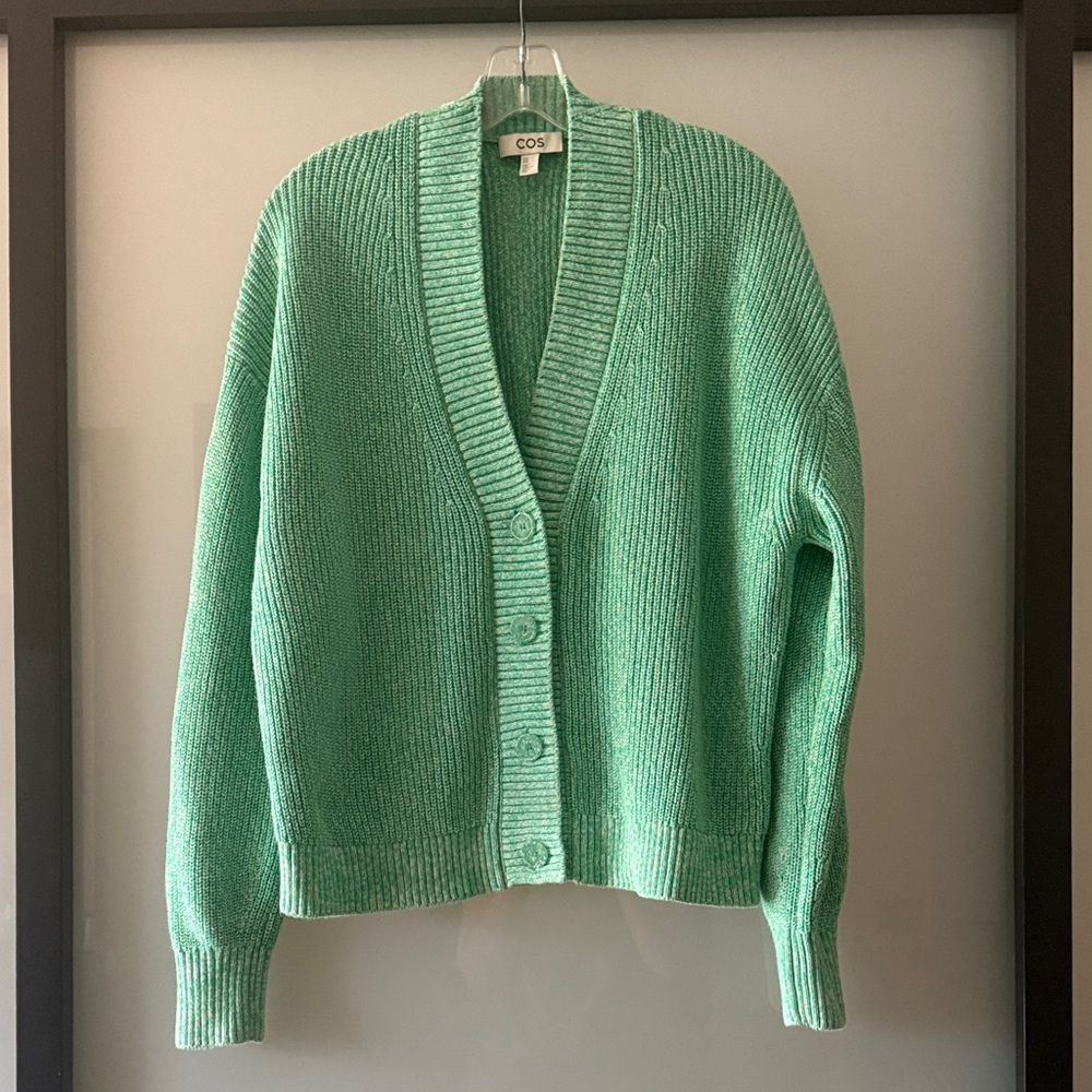 COS Mint Green White Women's Relaxed Fit Cardigan